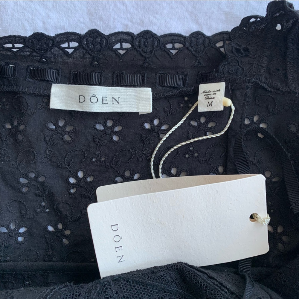NWT Doen Frieda Cotton Eyelet Ruffle Lace Halter A Line Midi Maxi Dress Black - Picture 9 of 13